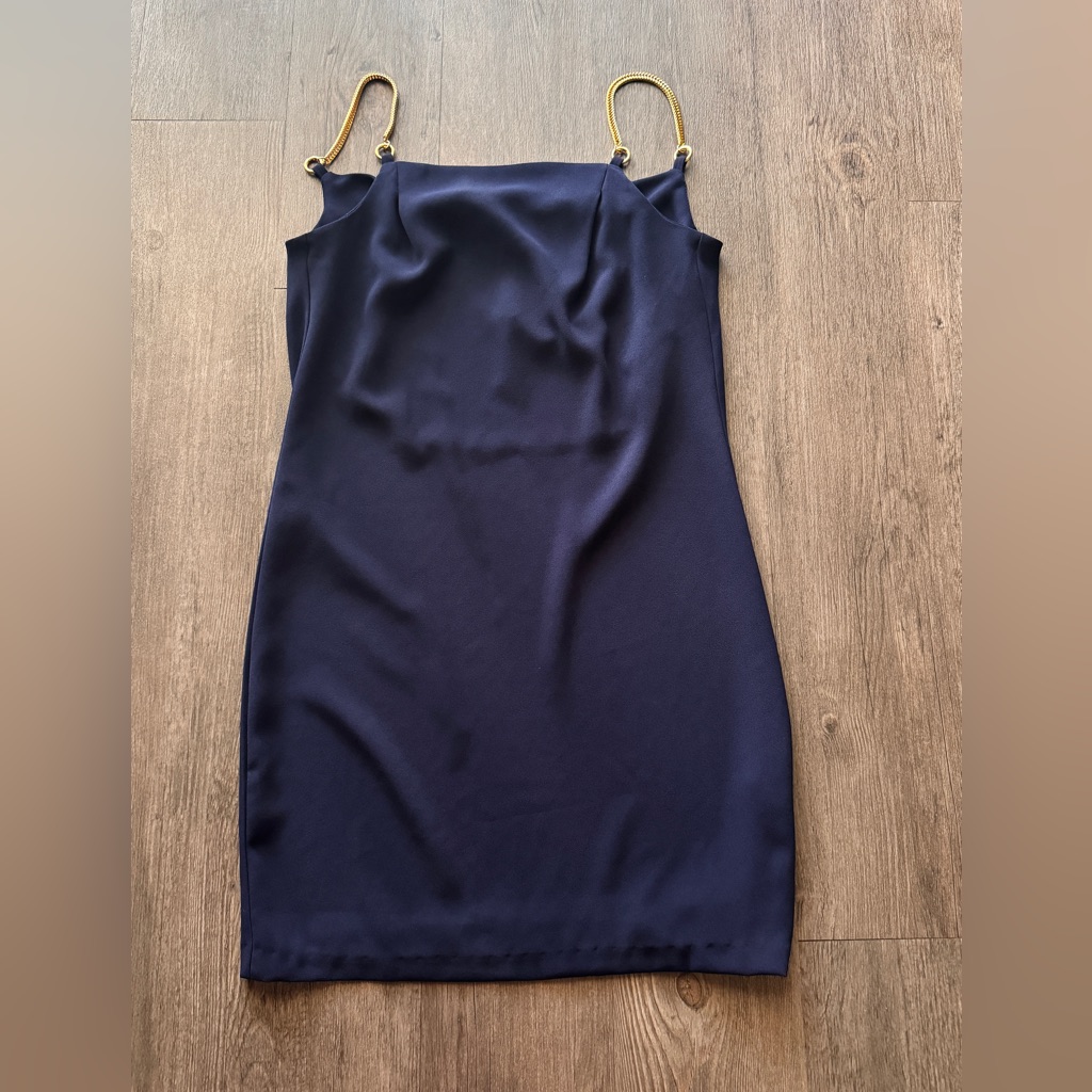 Trina Turk Elegant Navy Blue Dress With Gold Straps Size 0 Chic And Classy